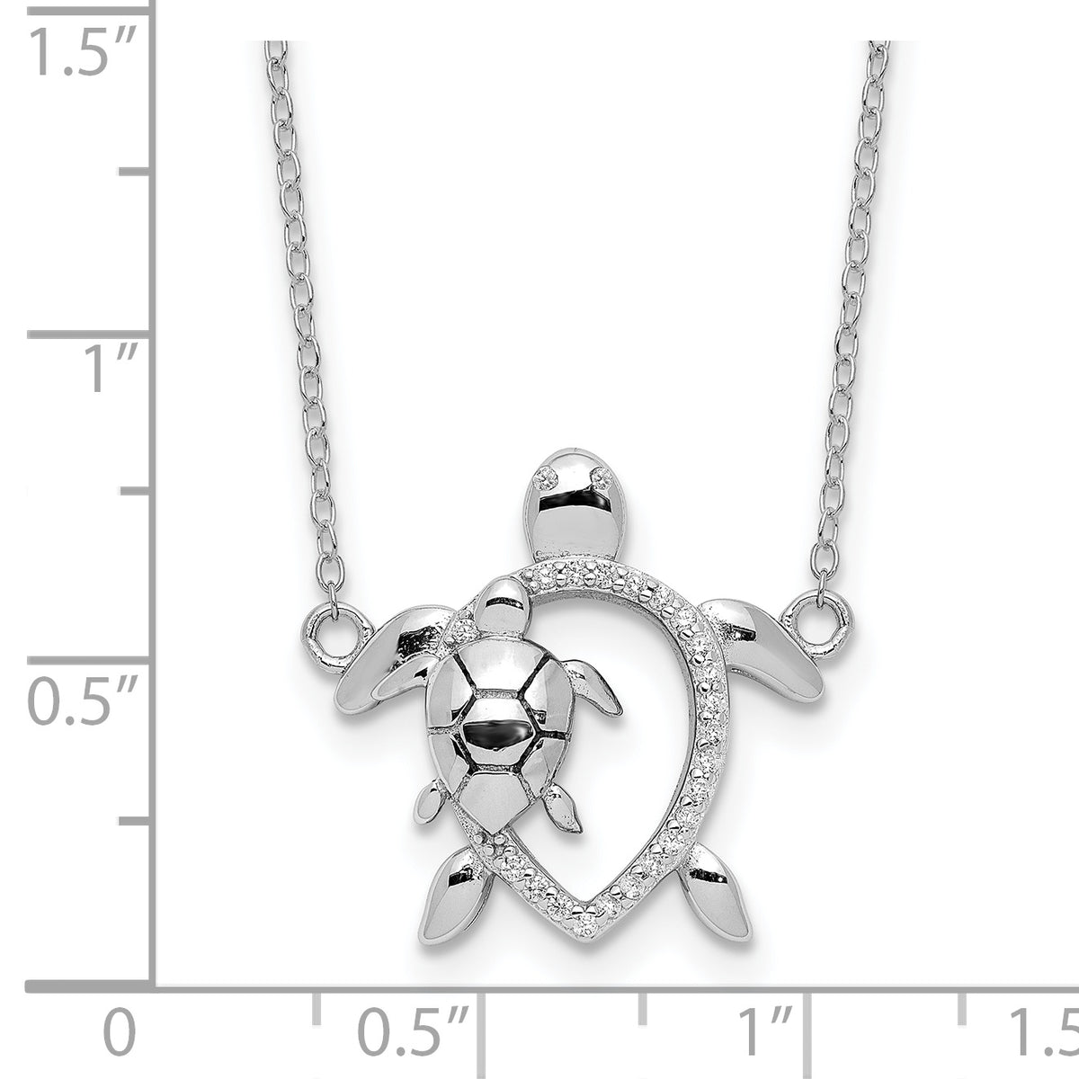 Sterling Silver Rhodium-plated Polished CZ Turtles w/2 in ext. Necklace