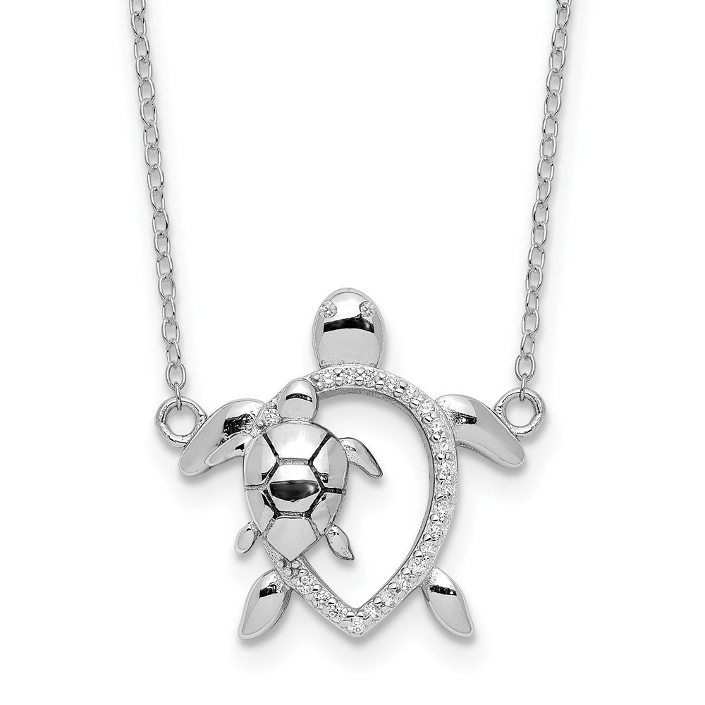 Sterling Silver Rhodium-plated Polished CZ Turtles w/2 in ext. Necklace