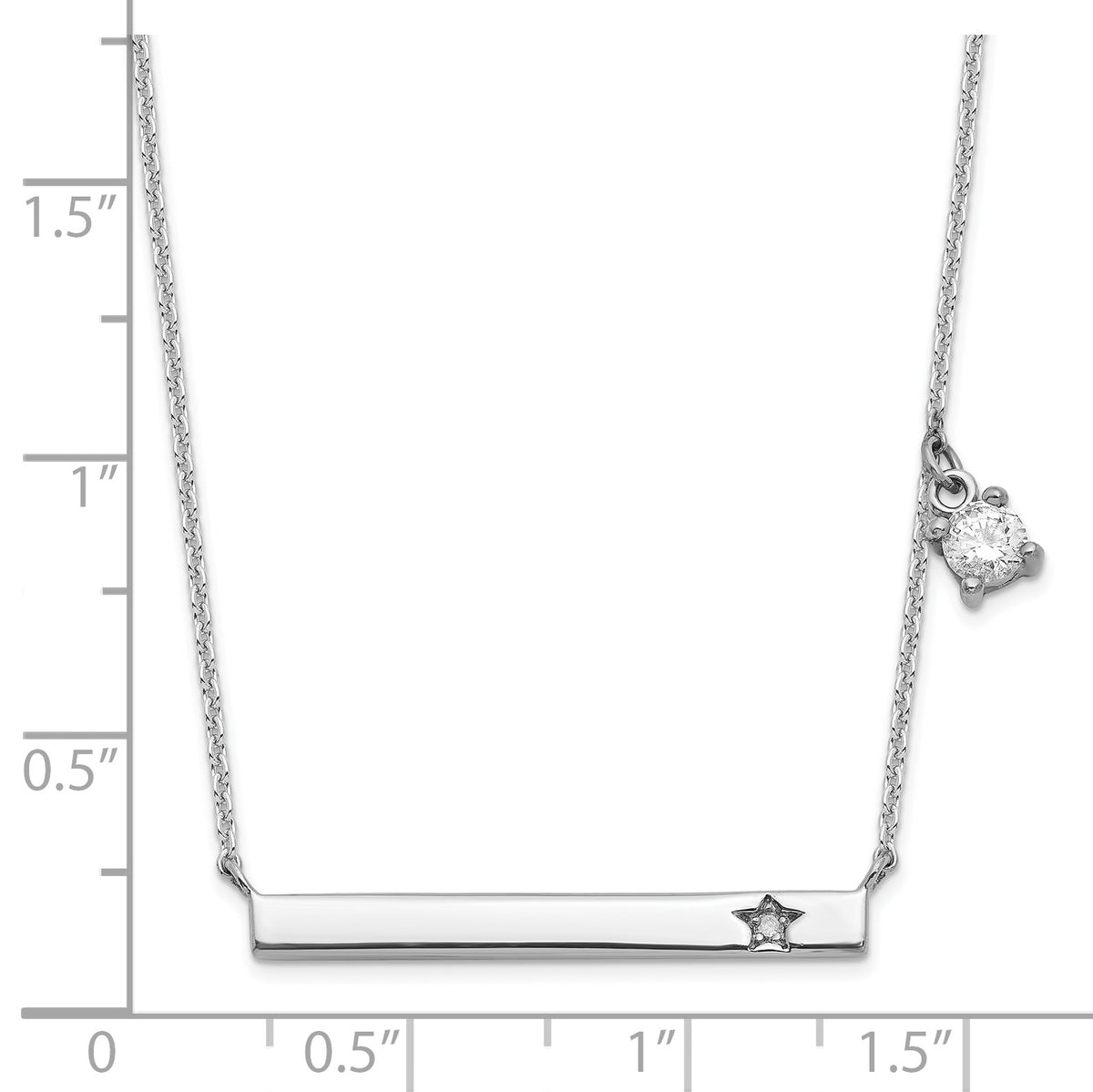 Sterling Silver Rhod-plated CZ and Diamond w/1.25in ext. Bar Necklace