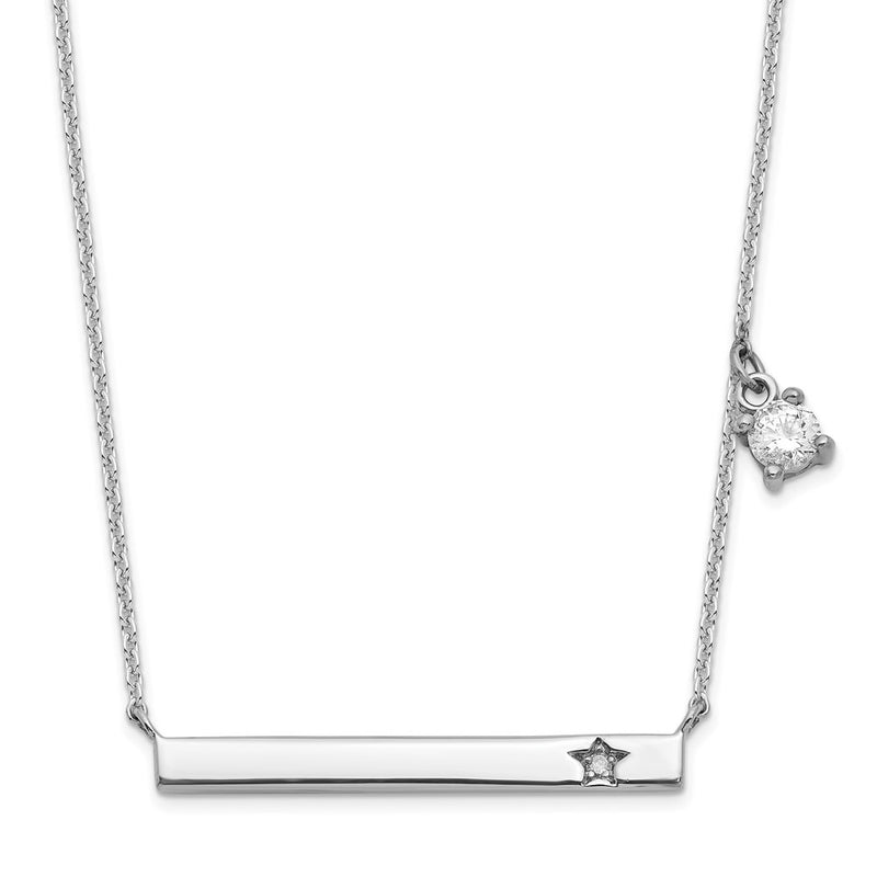 Sterling Silver Rhod-plated CZ and Diamond w/1.25in ext. Bar Necklace