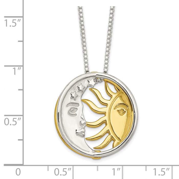 Sterling Silver & Gold-tone Polished Sun & Moon Necklace