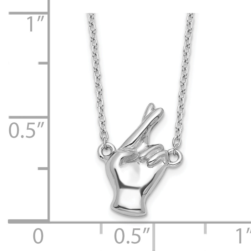 Sterling Silver Rhodium-plated Fingers Crossed Necklace