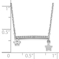 Sterling Silver Rhodium-plated CZ Dangle Star Bar Necklace