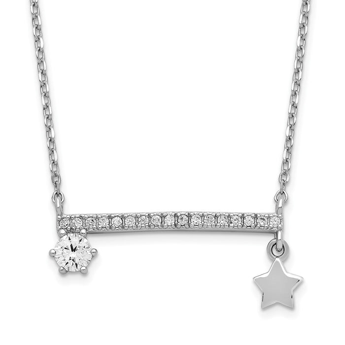 Sterling Silver Rhodium-plated CZ Dangle Star Bar Necklace