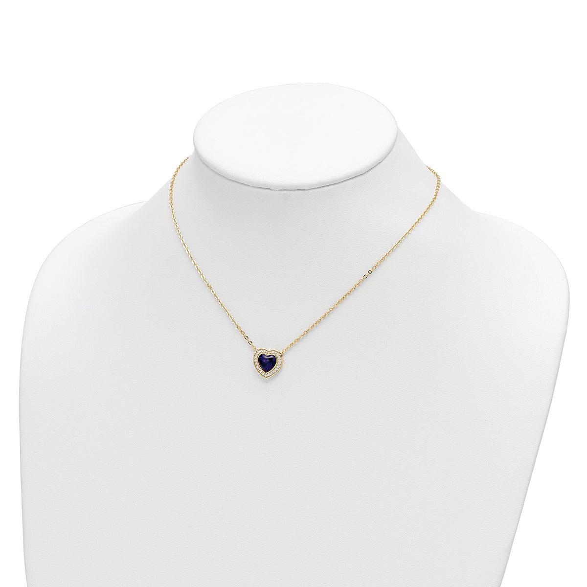 Sterling Silver Gold-tone CZ & Created Lapis Lazuli Heart w/2in ext Necklac