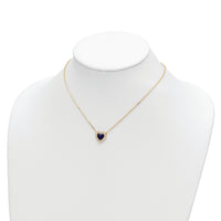 Sterling Silver Gold-tone CZ & Created Lapis Lazuli Heart w/2in ext Necklac