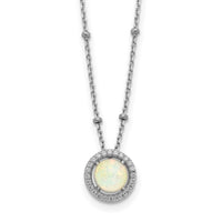 Sterling Silver RH-plated White Created Opal CZ Beaded w/2 in ext. Necklace