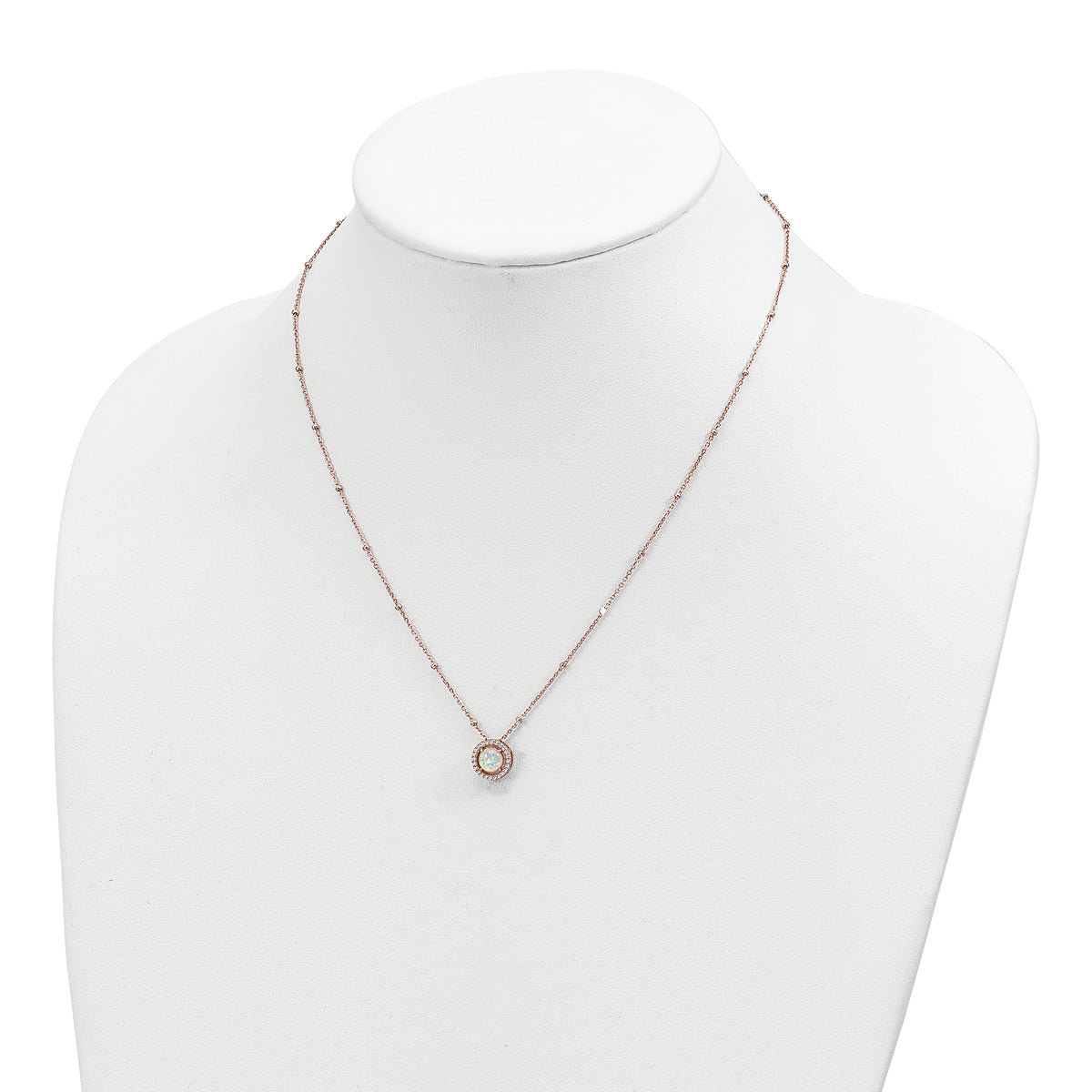 Sterling Silver Rose-tone White Created Opal CZ w/2 in ext. Necklace