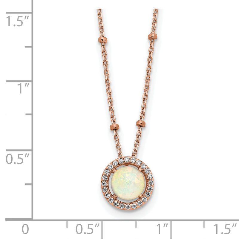 Sterling Silver Rose-tone White Created Opal CZ w/2 in ext. Necklace