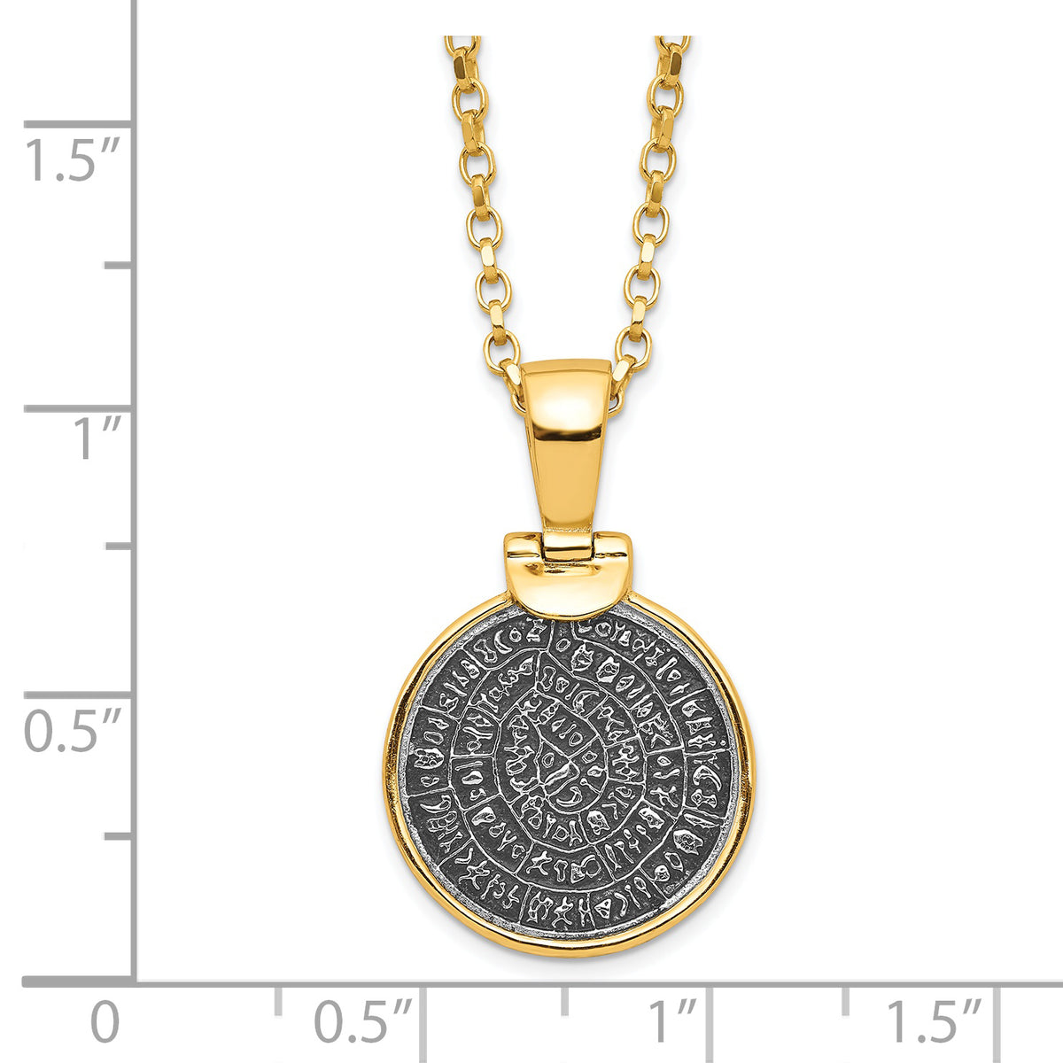 SS Gold-tone Polished Replica Phaistos Coin Pendant w/2 in ext. Necklace