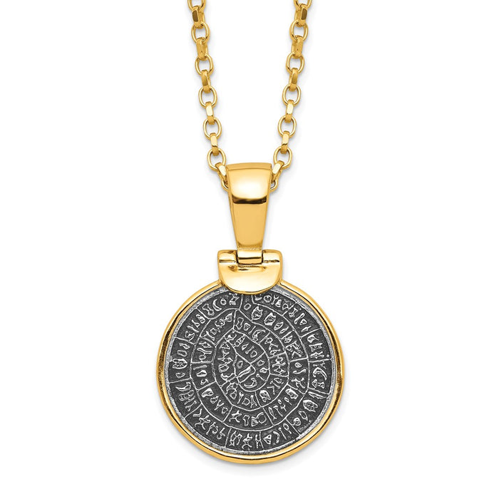 SS Gold-tone Polished Replica Phaistos Coin Pendant w/2 in ext. Necklace