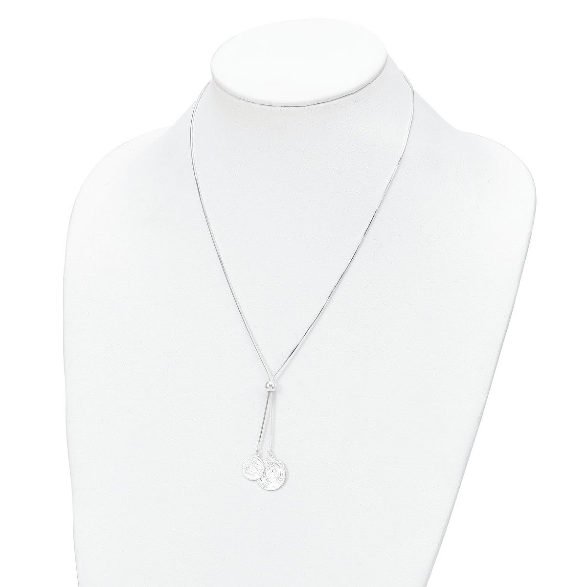 Sterling Silver Polished Medallion Adjustable Necklace