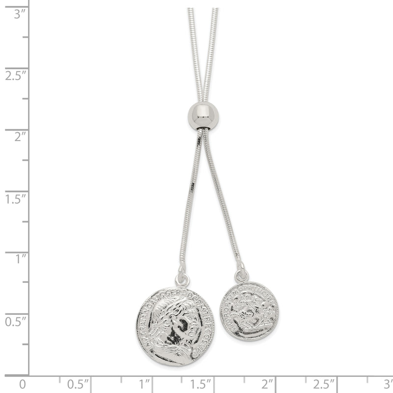 Sterling Silver Polished Medallion Adjustable Necklace