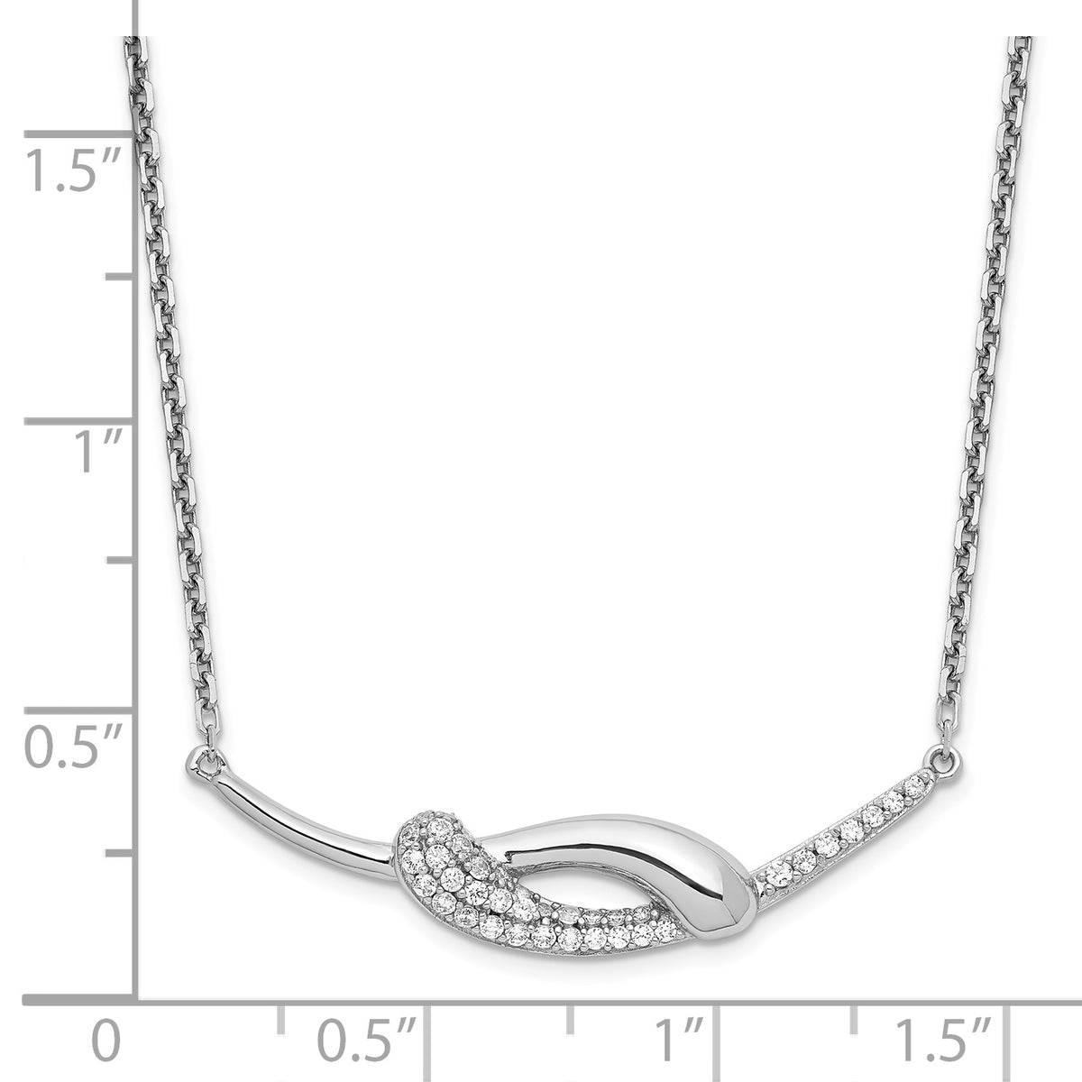 Sterling Silver Rhodium-plated CZ Fancy Bar Necklace