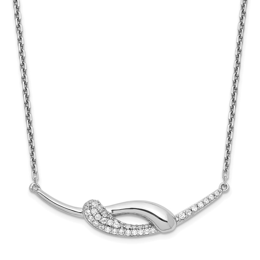 Sterling Silver Rhodium-plated CZ Fancy Bar Necklace