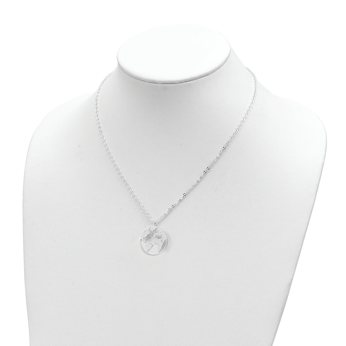 Sterling Silver Polished/Satin World w/.75 in ext Necklace