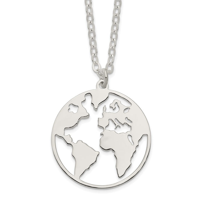 Sterling Silver Polished/Satin World w/.75 in ext Necklace