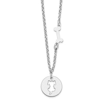 Sterling Silver Rhodium-plated Puppy and Bone w/1 in Ext Necklace