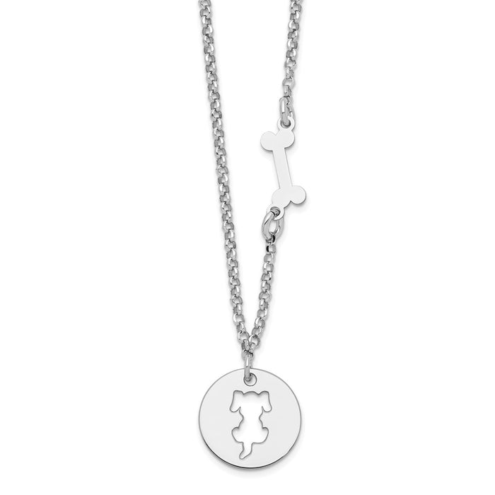 Sterling Silver Rhodium-plated Puppy and Bone w/1 in Ext Necklace