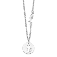 Sterling Silver Rhodium-plated Kitty and Fish w/1 in Ext Necklace