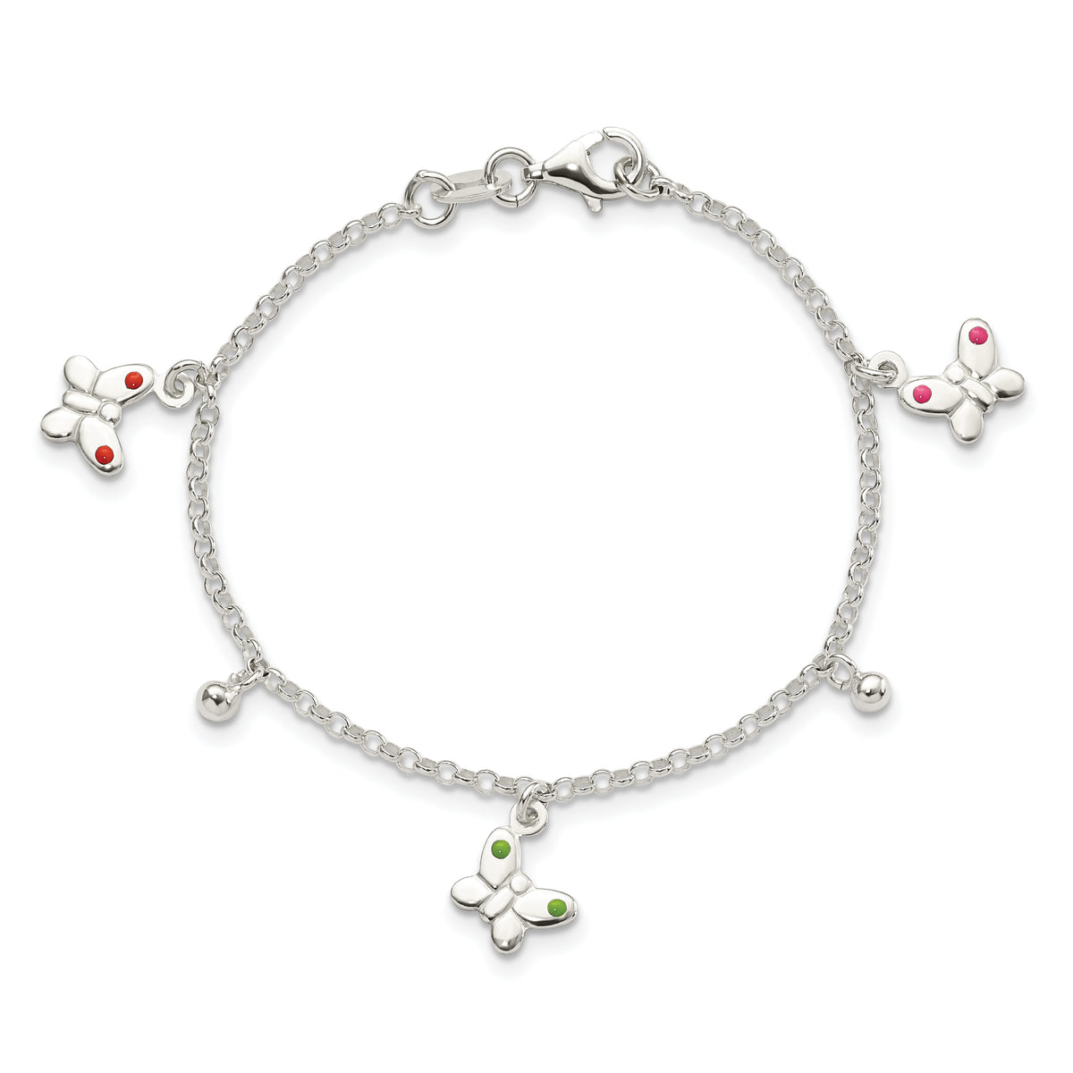 Sterling Silver Kids Enameled Butterfly Bracelet