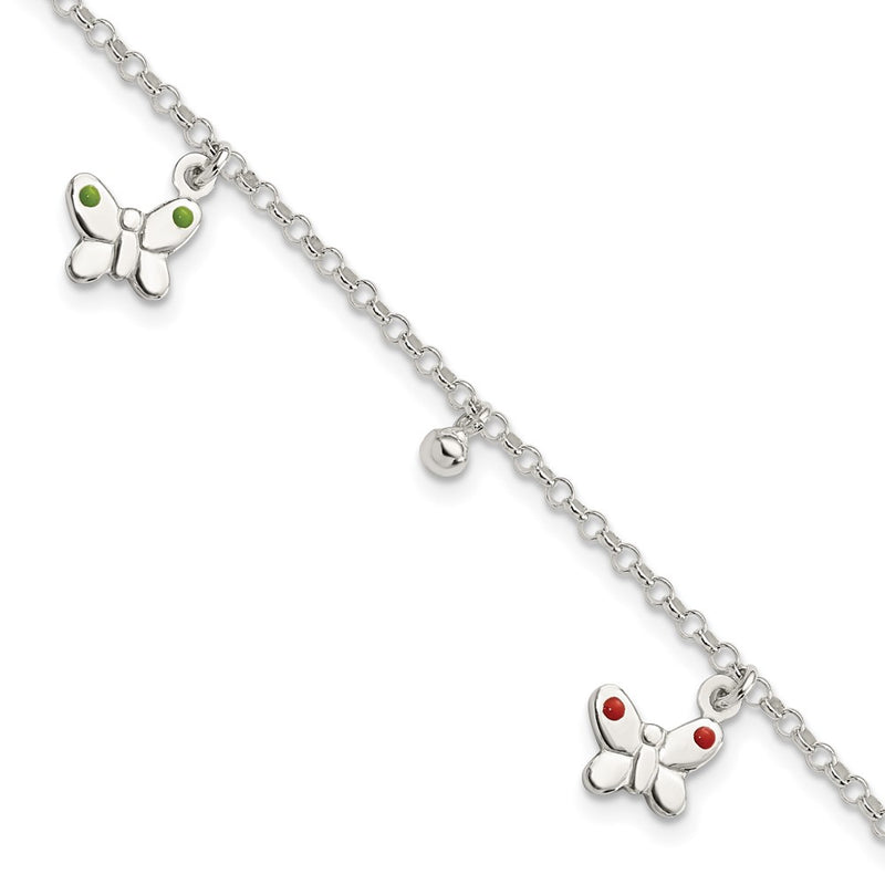 Sterling Silver Kids Enameled Butterfly Bracelet