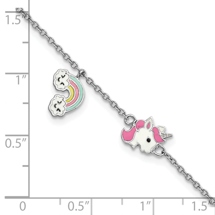 SS RH-plated Enameled Unicorn & Rainbow w/ 1in Ext. Children's Bracelet