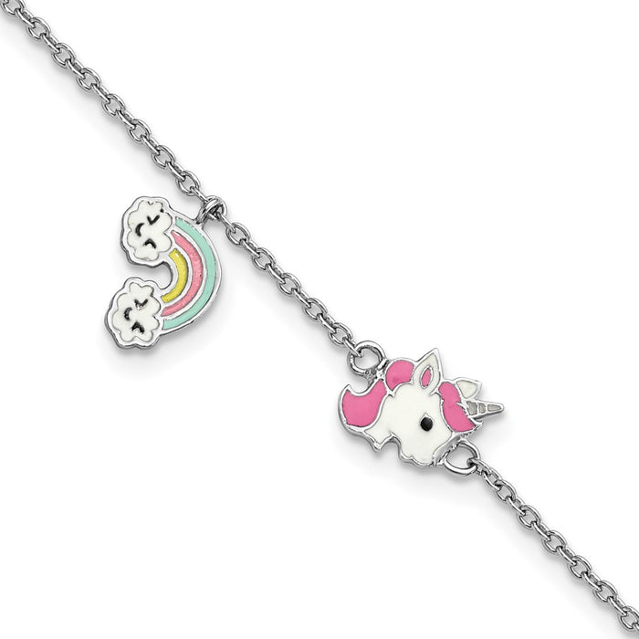 SS RH-plated Enameled Unicorn & Rainbow w/ 1in Ext. Children's Bracelet