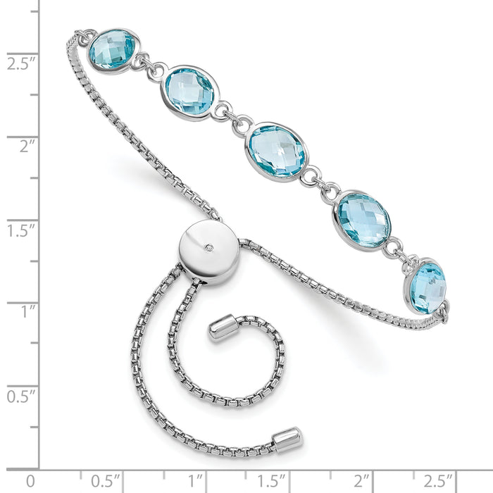 Sterling Silver Rhodium-plated BlueTopaz & CZ Adjustable Bracelet