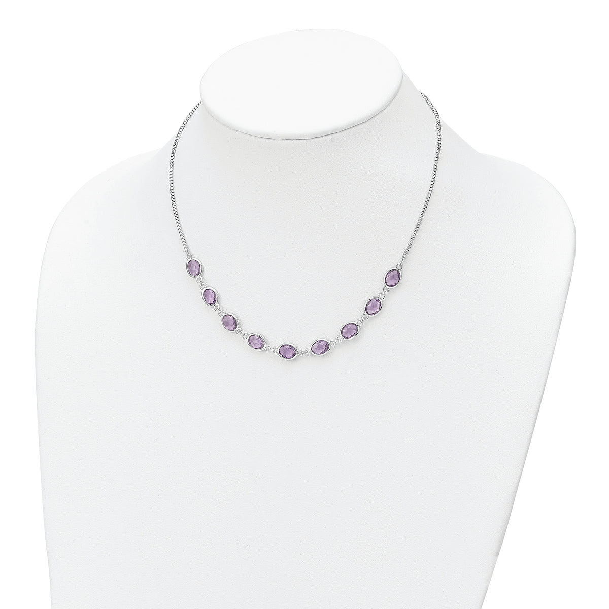 Sterling Silver Rhod-plated 13.5AM Amethyst w/2 in ext. Necklace