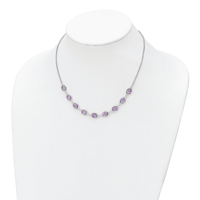 Sterling Silver Rhod-plated 13.5AM Amethyst w/2 in ext. Necklace