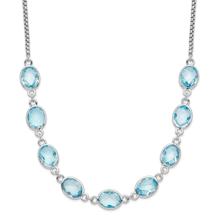 Sterling Silver Rhodium-plated Polished Blue Topaz w/2 in ext. Necklace