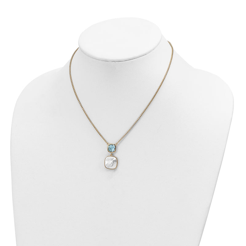 Sterling Silver Gold-plated 1.95BT Blue Topaz & MOP w/2 in ext. Necklace