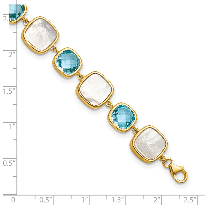 Sterling Silver Gold-plated Blue Topaz & MOP w/2 in ext. Bracelet