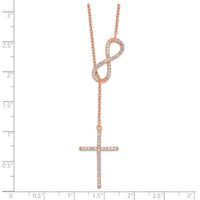 Sterling Silver Polished Rose-tone CZ Cross/Infinity Symbol 18in Necklace