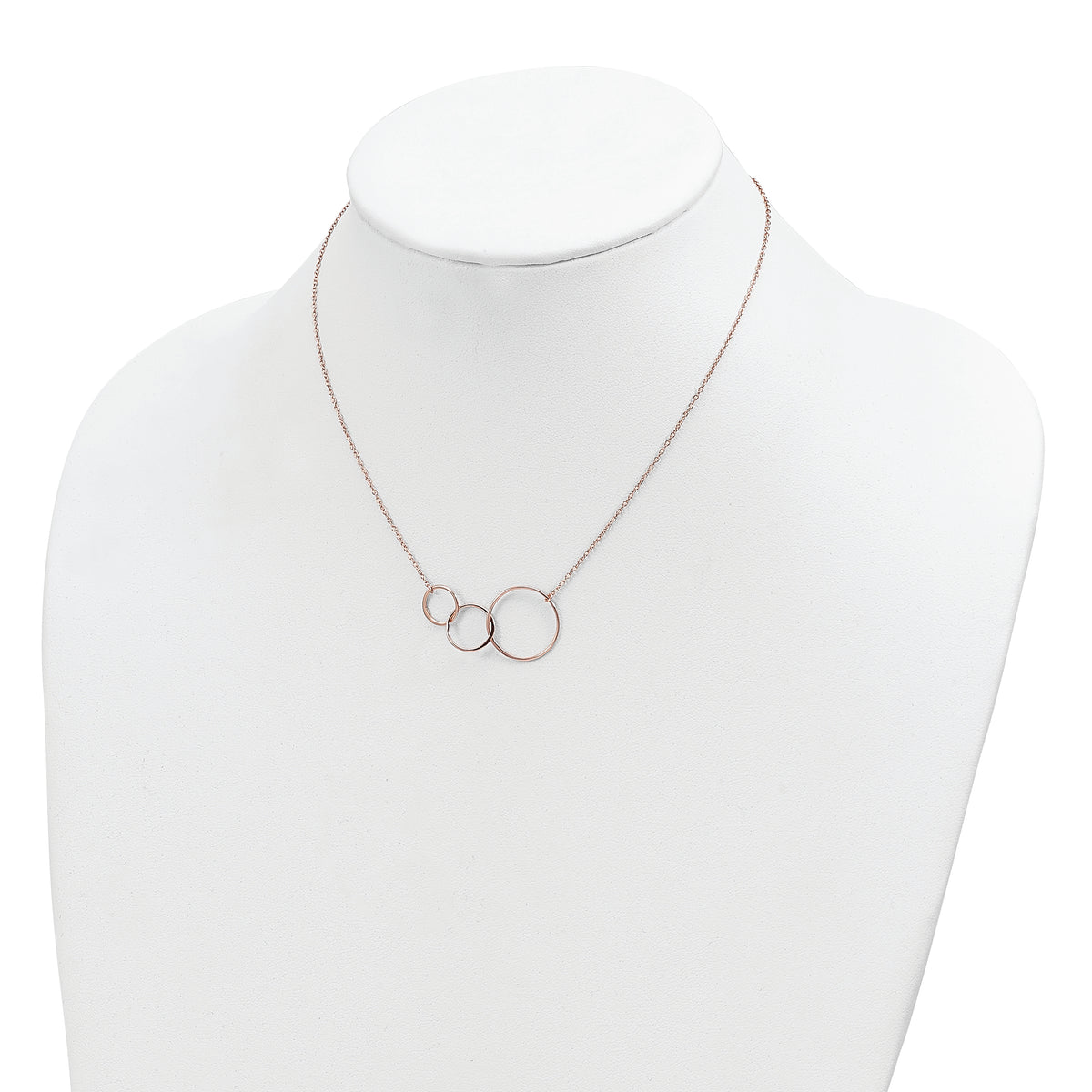 Sterling Silver Rose-tone 3 Intertwined Circles w/2 in ext. Necklace