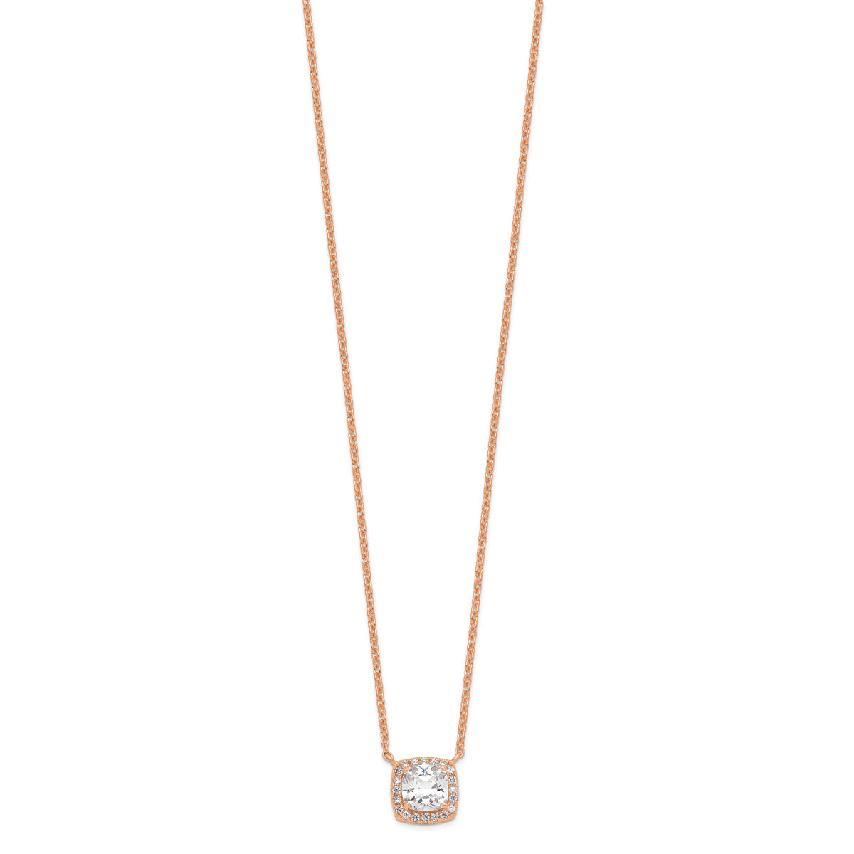 Sterling Silver Rose-tone Princess Cut CZ w/2 in ext. Necklace