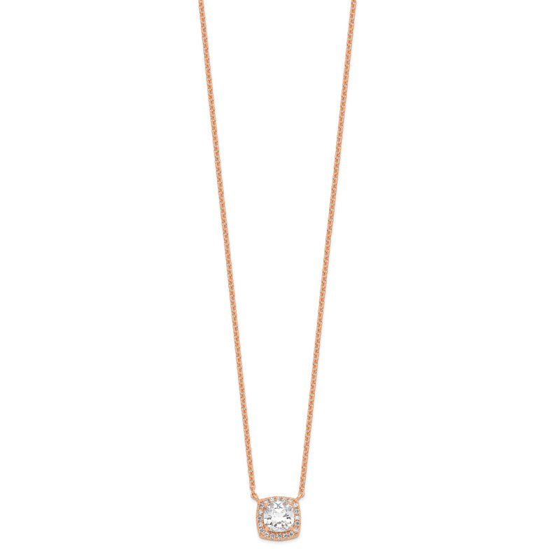 Sterling Silver Rose-tone Princess Cut CZ w/2 in ext. Necklace