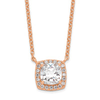 Sterling Silver Rose-tone Princess Cut CZ w/2 in ext. Necklace