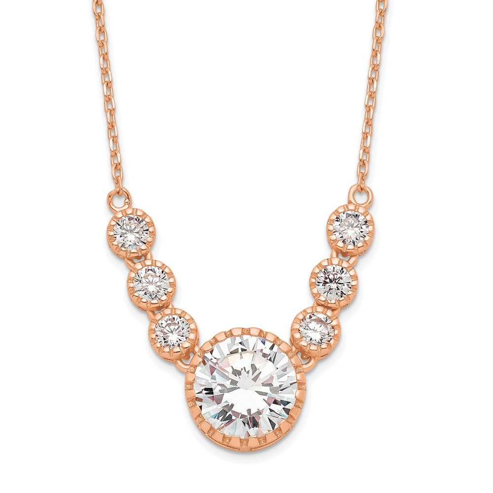 Sterling Silver Rose-tone CZ w/2 in ext. Necklace