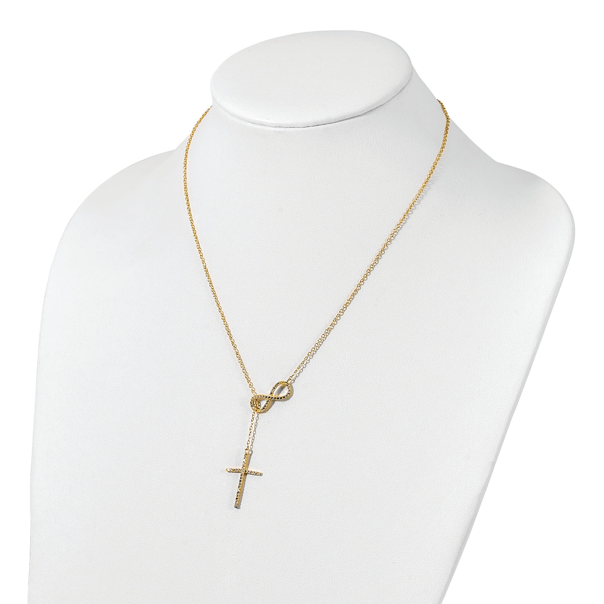 Sterling Silver Polished Gold-tone CZ Cross/Infinity Symbol 18in Necklace