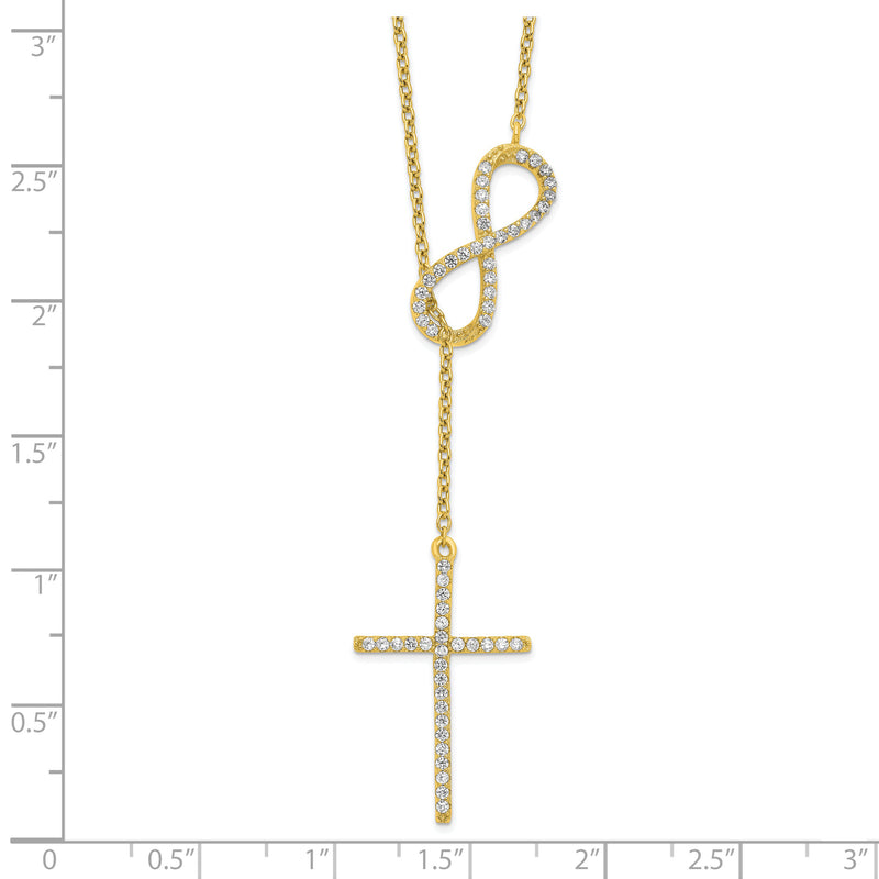 Sterling Silver Polished Gold-tone CZ Cross/Infinity Symbol 18in Necklace