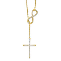 Sterling Silver Polished Gold-tone CZ Cross/Infinity Symbol 18in Necklace