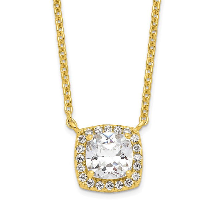 Sterling Silver Gold-tone Princess Cut CZ w/2 in ext. Necklace