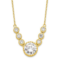 Sterling Silver Gold-tone CZ w/2 in ext. Necklace