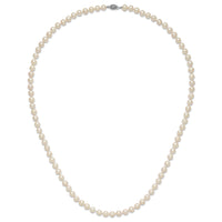 Sterling Silver Rhodium 7-8mm White Freshwater Cultured Pearl Necklace