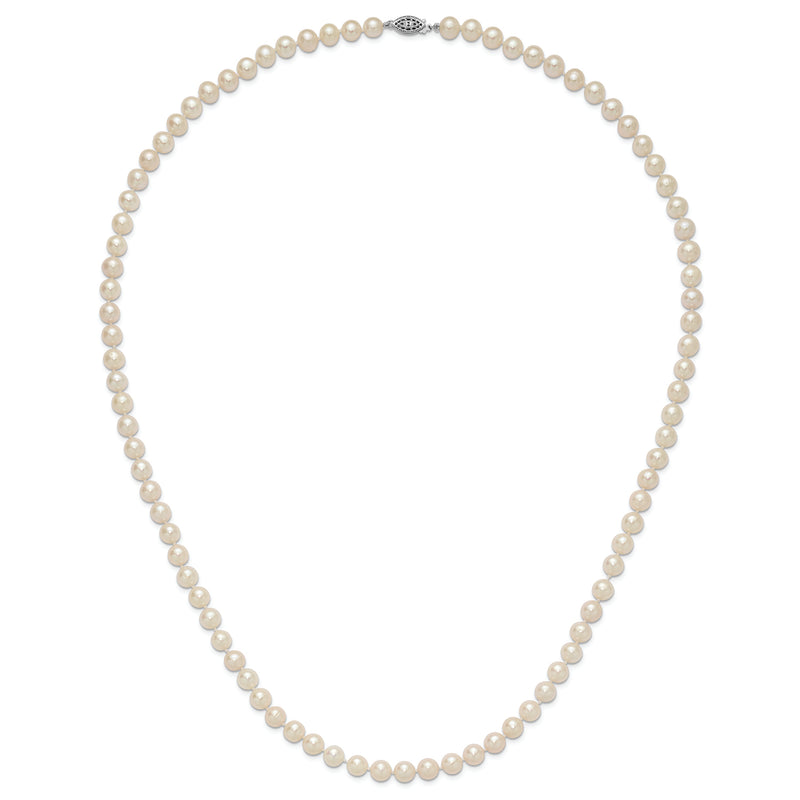 Sterling Silver Rhodium 7-8mm White Freshwater Cultured Pearl Necklace