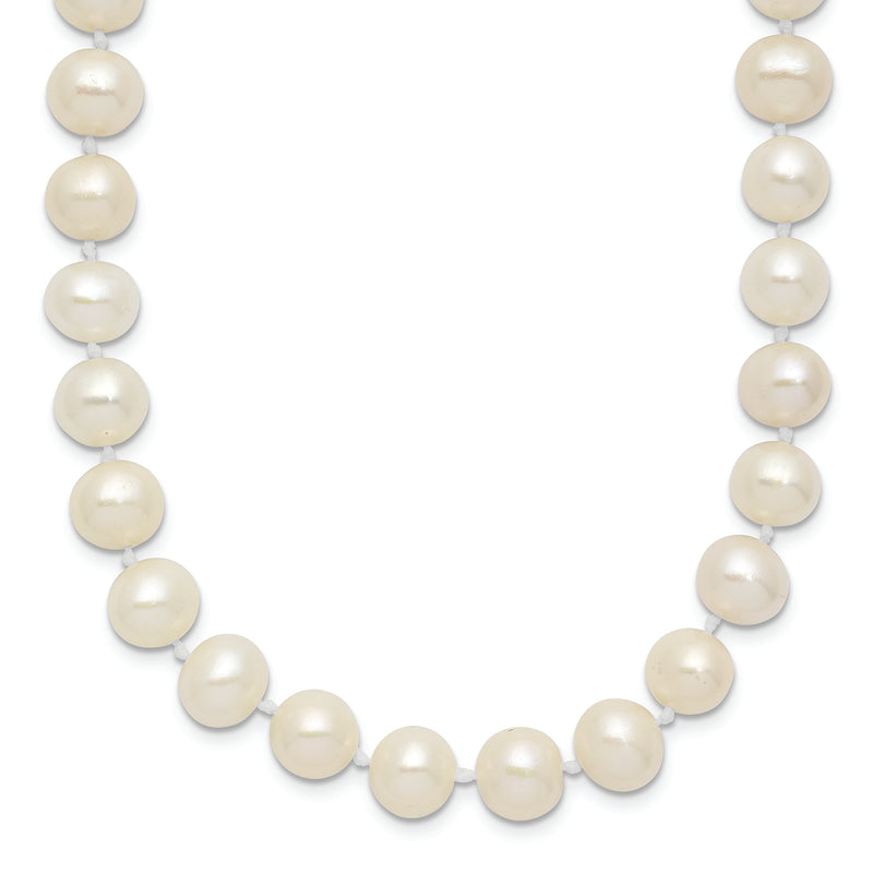 Sterling Silver Rhodium 7-8mm White Freshwater Cultured Pearl Necklace