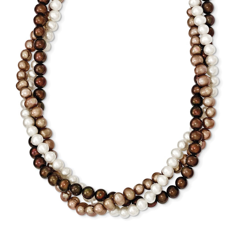 SS Rh-plated 5-6mm White, Brown, Beige FWC Pearl w/2in ext. Necklace