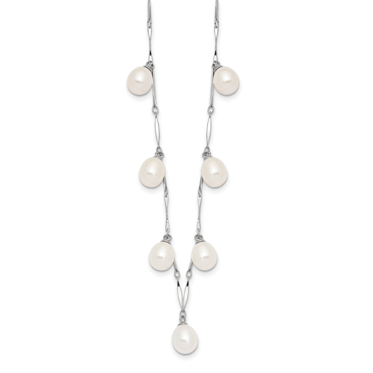 Sterling Silver RH-plated 7x8mm White Teardrop FWC Pearl Necklace